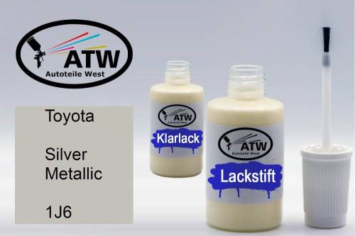 Toyota, Silver Metallic, 1J6: 20ml Lackstift + 20ml Klarlack - Set, von ATW Autoteile West.